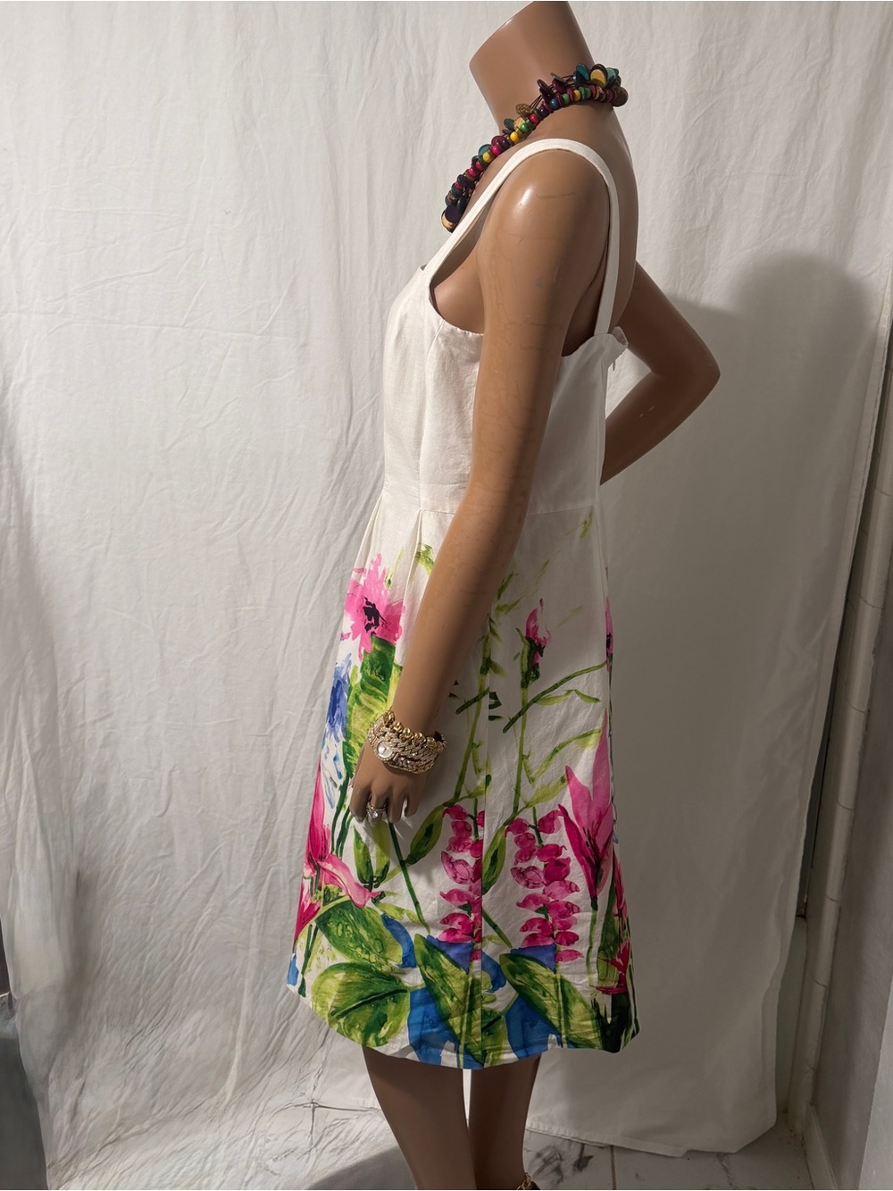 Kim Rogers White Floral Swim Cover-Up Dress with Pink, Green & Blue Accents☑️ - Picture 5 of 7